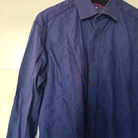 Robert Graham‎ Mens Button Up Shirt 100% Cotton Flip Cuff Blue Plaid L Large - Picture 9 of 11